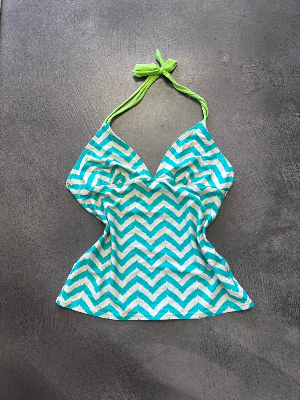 Turquoise Chevron Halter Tankini Top with Lime Straps